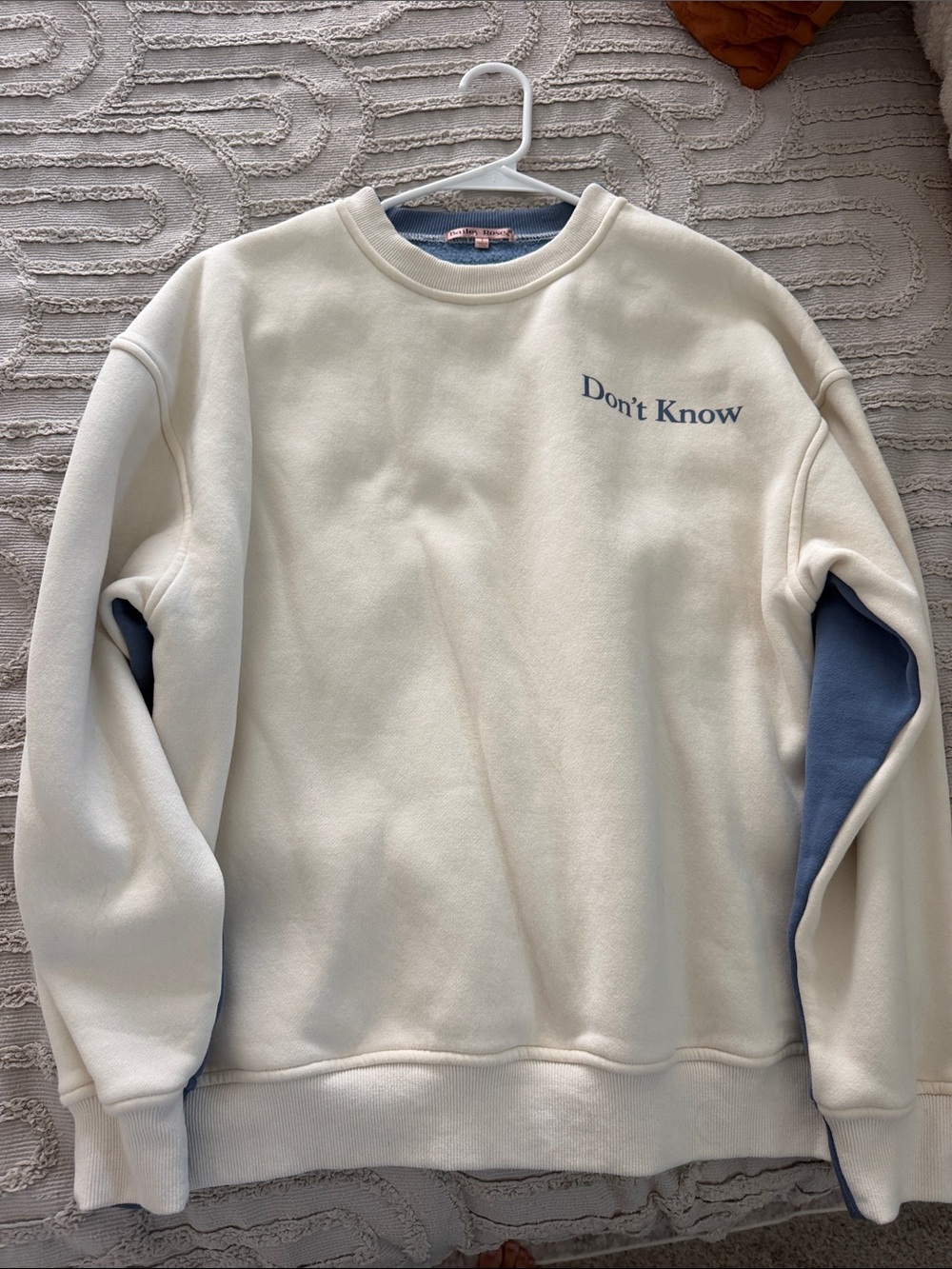 Cream Crewneck Sweater with Blue Accents